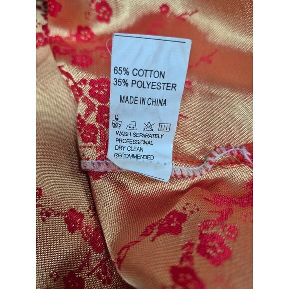 90s Vtg Cheongsam Dress Yue He Shi Lu Red/Gold Brocade Dress WIggle Gown Sz S - Picture 6 of 6